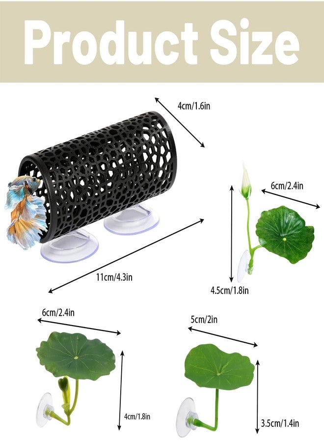 CZFSWT 4 Pcs Betta Hammock, Betta Fish Tank Accessories, Betta Fish Hammock with Lotus Decor, Aquarium Decor Set for Betta Fish, Small and Shrimp, Includes Black Tunnel and 3 Lotus Decorations for Play - Image 2